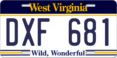 WV license plate DXF681