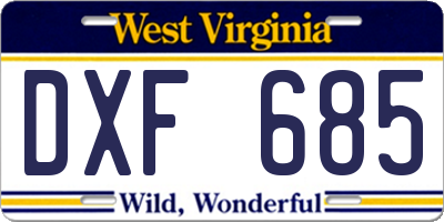 WV license plate DXF685