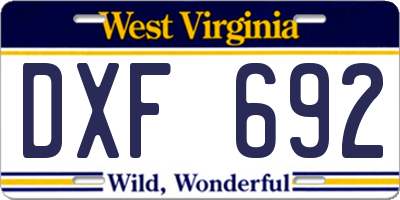 WV license plate DXF692