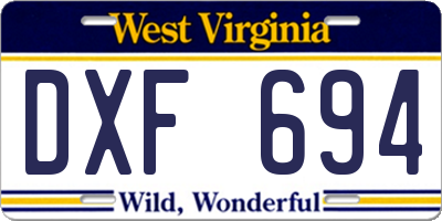 WV license plate DXF694