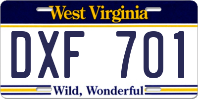 WV license plate DXF701