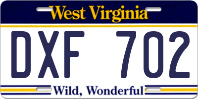 WV license plate DXF702