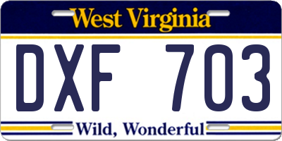 WV license plate DXF703