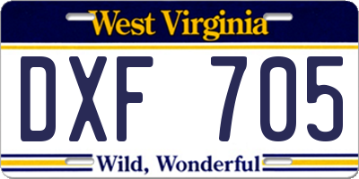 WV license plate DXF705