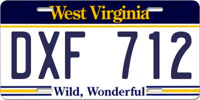 WV license plate DXF712