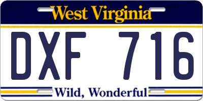 WV license plate DXF716