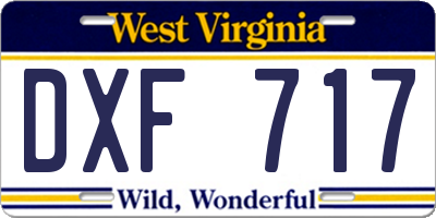 WV license plate DXF717