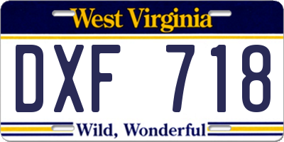 WV license plate DXF718