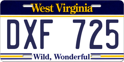 WV license plate DXF725