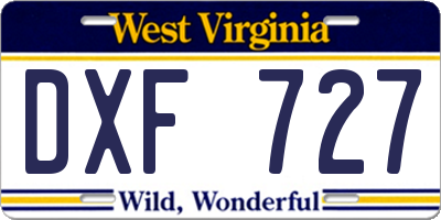 WV license plate DXF727