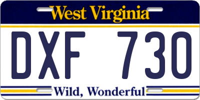 WV license plate DXF730