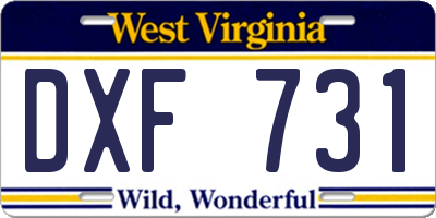 WV license plate DXF731