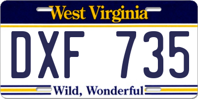 WV license plate DXF735