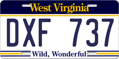 WV license plate DXF737