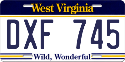 WV license plate DXF745
