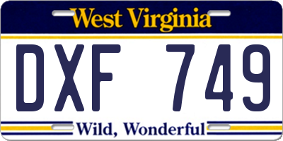 WV license plate DXF749
