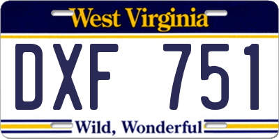 WV license plate DXF751