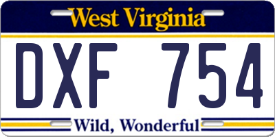 WV license plate DXF754