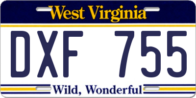 WV license plate DXF755
