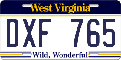 WV license plate DXF765