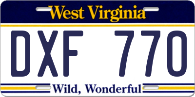 WV license plate DXF770