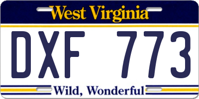 WV license plate DXF773