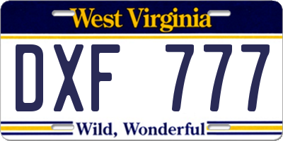 WV license plate DXF777