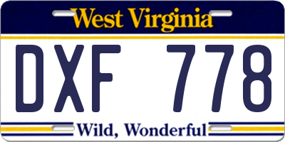 WV license plate DXF778