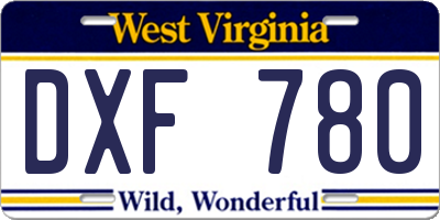 WV license plate DXF780