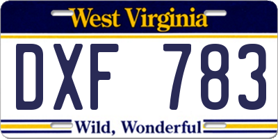 WV license plate DXF783