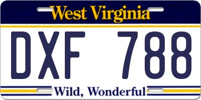 WV license plate DXF788