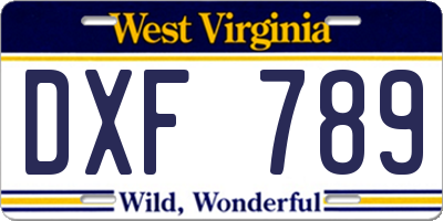 WV license plate DXF789