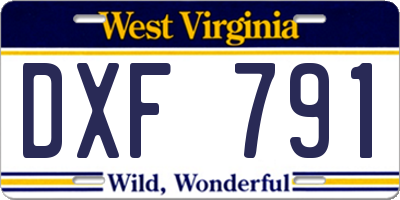 WV license plate DXF791