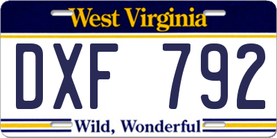WV license plate DXF792