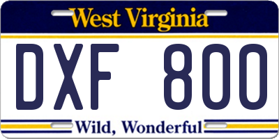 WV license plate DXF800