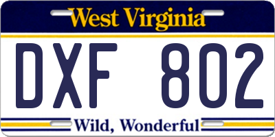WV license plate DXF802