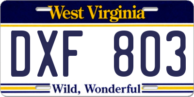 WV license plate DXF803
