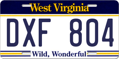 WV license plate DXF804