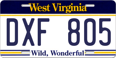 WV license plate DXF805