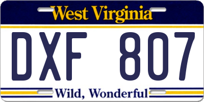 WV license plate DXF807