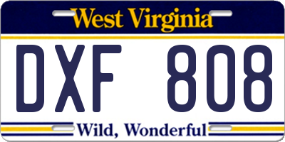 WV license plate DXF808