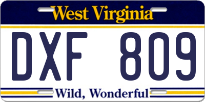 WV license plate DXF809