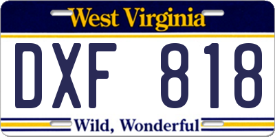 WV license plate DXF818