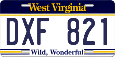 WV license plate DXF821