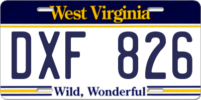 WV license plate DXF826