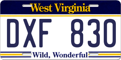 WV license plate DXF830