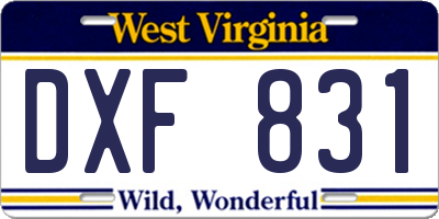 WV license plate DXF831