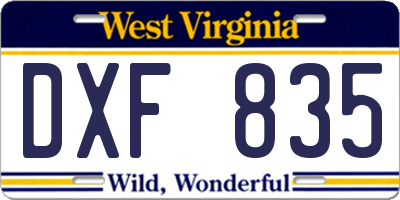 WV license plate DXF835
