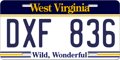 WV license plate DXF836