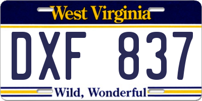 WV license plate DXF837